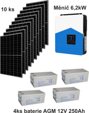 FVE 6,2kW , batéria AGM 12kW 48V, 10x panel 4100Wp, WIFI, PC, monitoring.