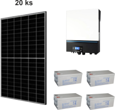 FVE  8100 Wp - 20 panelů , 1F měnič 11kW / 230V 50Hz, baterie 12kWh.