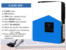 FVE 6,2kW, baterie LiFePo4 10,24kW 51,2V, 8x panel 4100Wp, WIFI,PC, monitiring.