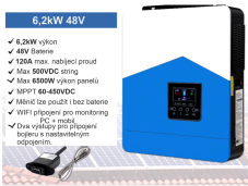 FVE 6,2kW, baterie LiFePo4 10,24kW 51,2V, 8x panel 4100Wp, WIFI,PC, monitiring.