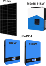FVE 11kW, 2x batéria LiFePo4 10,24kW 51,2V, 20x panel 8200Wp, WIFI, PC, monitoring.