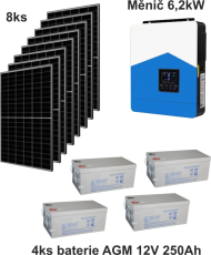 FVE 6,2kW , batéria AGM 12kW 48V, 8x panel 3280Wp, WIFI, PC, monitoring